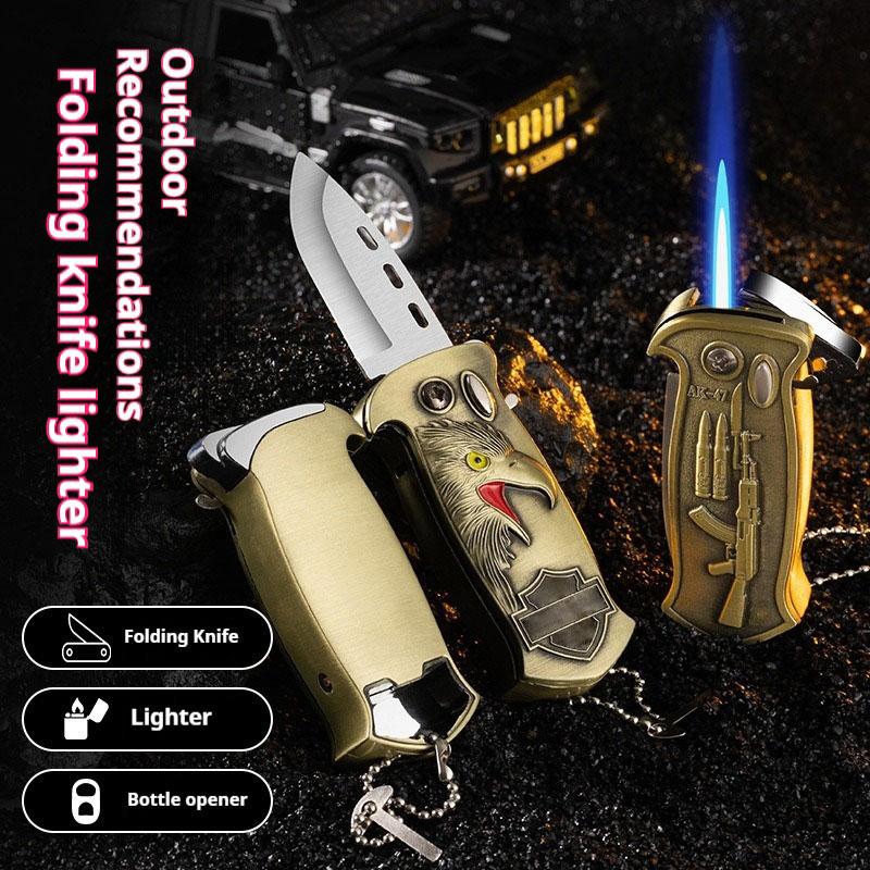(Without Butane Gas)Outdoor Use 3-in-1 Lighter Without Butane (with Windproof, Knife & Bottle Opener)