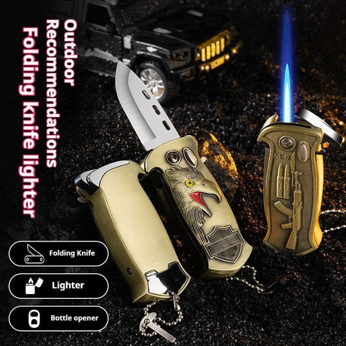 (Without Butane Gas)Outdoor Use 3-in-1 Lighter Without Butane (with Windproof, Knife & Bottle Opener)